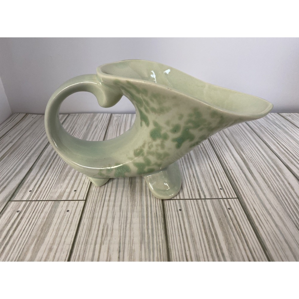 Vintage Mid Century Modern MCM Green Drip Glaze Ceramic Pitcher‎ Planter Vase